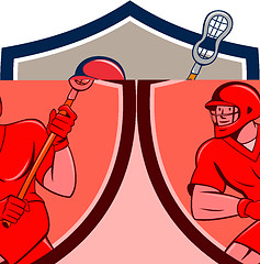 Image showing Lacrosse Player Crosse Stick Running Shield Cartoon