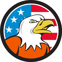 Image showing American Bald Eagle Head Angry Flag Circle Cartoon 