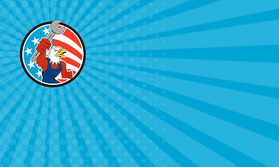 Image showing Business card American Bald Eagle Mechanic Spanner Circle USA Flag Cartoon