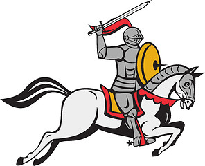 Image showing Knight Sword Shield Steed Attacking Cartoon