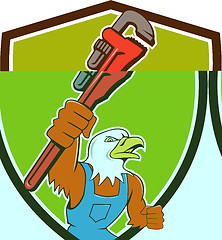 Image showing Bald Eagle Plumber Monkey Wrench Crest Cartoon