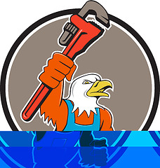 Image showing Bald Eagle Plumber Monkey Wrench Circle Cartoon