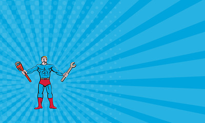 Image showing Business card Superhero Handyman Spanner Wrench Cartoon