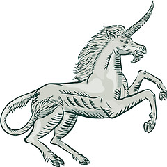 Image showing Unicorn Horse Prancing Side Etching