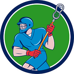 Image showing Lacrosse Player Crosse Stick Running Circle Cartoon