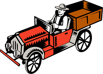 Image showing Vintage Pick Up Truck Driver Woodcut