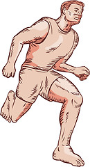 Image showing Barefoot Runner Running Marathon Etching