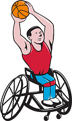 Image showing Wheelchair Basketball Player Shooting Ball Cartoon