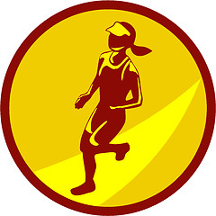 Image showing Female Marathon Runner Circle Retro