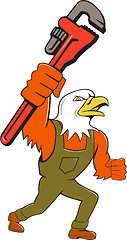 Image showing Bald Eagle Plumber Monkey Wrench Cartoon