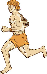 Image showing Barefoot Runner Running Side Etching