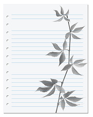 Image showing Exercise book with black-white virginia creeper twig