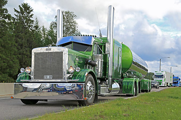 Image showing Green Peterbilt 359 Semi Tank Truck 1971