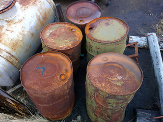 Image showing empty barrels in the Arctic environmental pollution