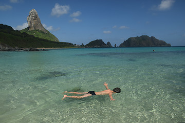 Image showing Diving in a crystalline sea beach in Fernando de Noronha,Brazil