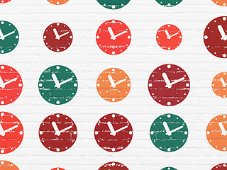 Image showing Time concept: Clock icons on wall background