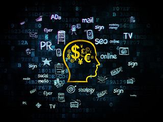 Image showing Advertising concept: Head With Finance Symbol on Digital background