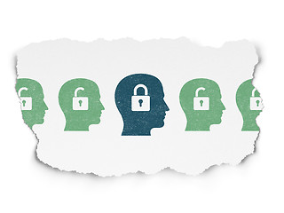 Image showing Privacy concept: head with padlock icon on Torn Paper background