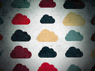 Image showing Cloud technology concept: Cloud icons on Digital Paper background