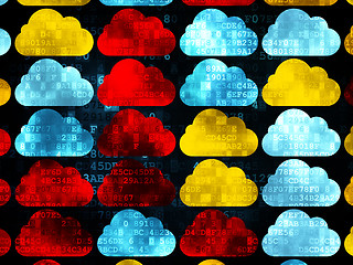 Image showing Cloud technology concept: Cloud icons on Digital background