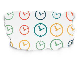 Image showing Timeline concept: Clock icons on Torn Paper background