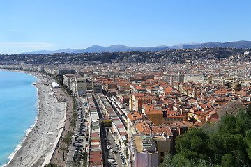 Image showing Panoramic view of Nice coastline and old town, France