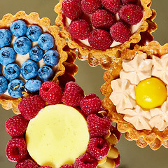 Image showing fruit tartlets with raspberries and blueberries 