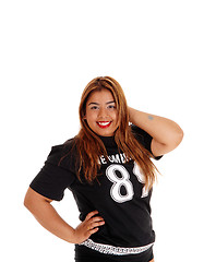 Image showing Portrait of girl in black sports outfit.