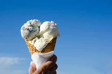 Image showing Hand holding ice cream cone