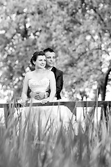 Image showing Married couple posing in nature bw