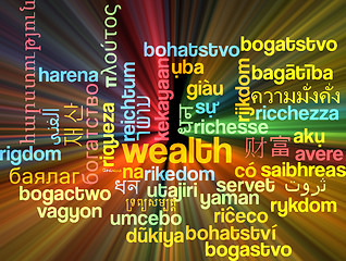 Image showing Wealth multilanguage wordcloud background concept glowing