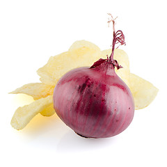 Image showing Potato chips and onion