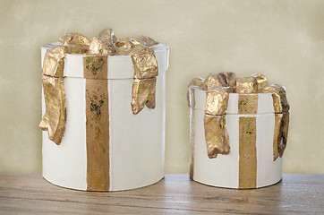 Image showing Christmas decorative white gift boxes