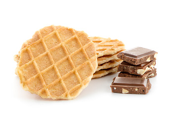 Image showing Pile of sweet waffles and chocolate parts