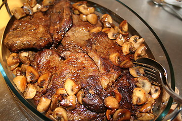 Image showing Entrecôte with mushrooms