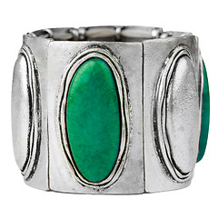 Image showing Silver bracelet with green gemstones