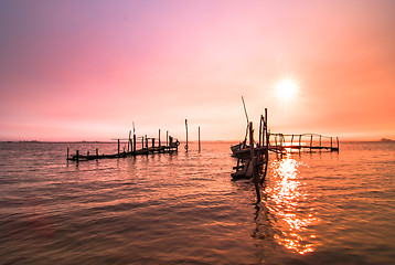 Image showing Old dock sunrise