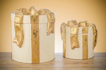 Image showing Christmas decorative white gift boxes