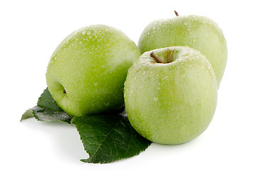 Image showing Three fresh green apples