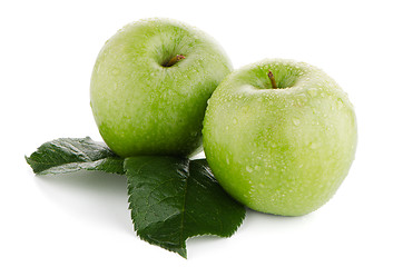 Image showing Two fresh green apples