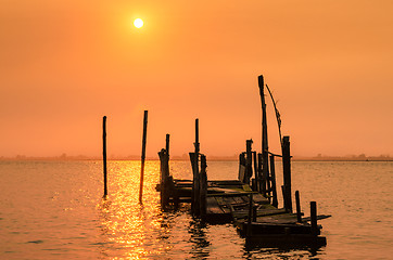 Image showing Old dock sunset