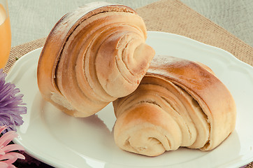 Image showing Two croissant on a plate