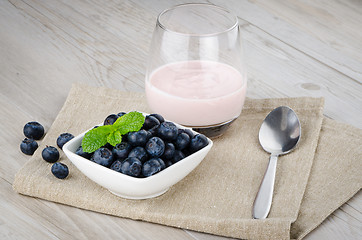 Image showing Yogurt with fresh blueberries