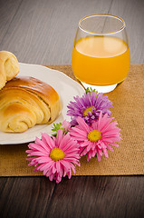 Image showing Croissants with orange juice 