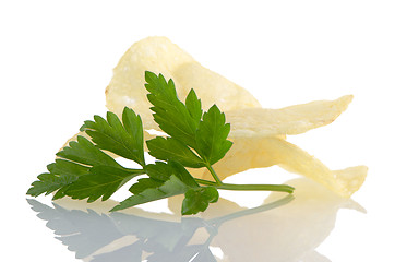 Image showing Potato chips and parsley