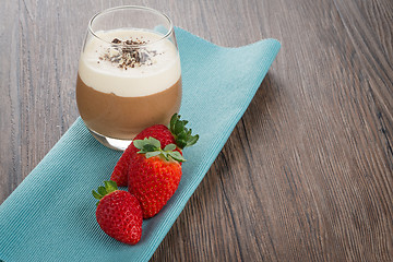 Image showing Chocolate mousse and strawberries