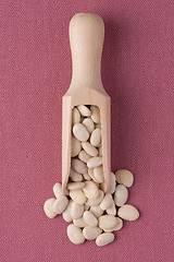 Image showing Wooden scoop with white beans