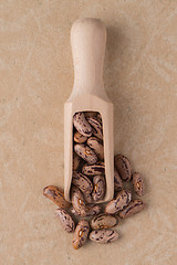 Image showing Wooden scoop with pinto beans