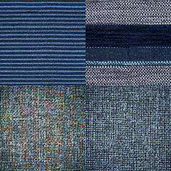 Image showing Set of blue fabric samples