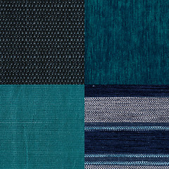 Image showing Set of blue fabric samples